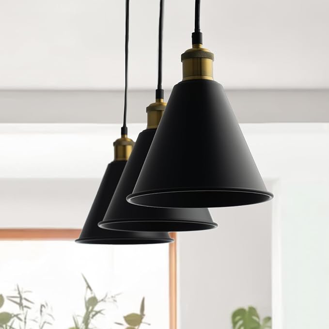 mirrea H-Type Matte Black Track Lighting Pendant with E26 Socket, Black Cone Shade, Adjustable Hanging Fixture for Kitchen, Dining, Bar Lighting 1 Pack