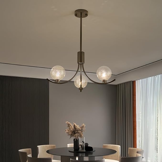 3-Head Black Modern Chandelier with 3 Clear Glass Globe Bulbs, Chandelier, Elegant Lamps with Black Accents, Ceiling Light for Living Room Kitchen Island Bedroom Entryway