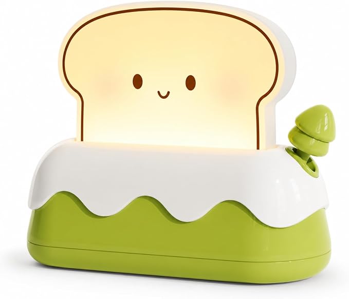 L LOHAS LED Cute Toaster Night Lights for Kids, Kawaii Stuff Bread Desk Lamp with Smile Face, Rechargeable Desk Decor for Bedroom, Besides, Dinning, Nursery Night Light for Kids, Boys, Girls, Gifts