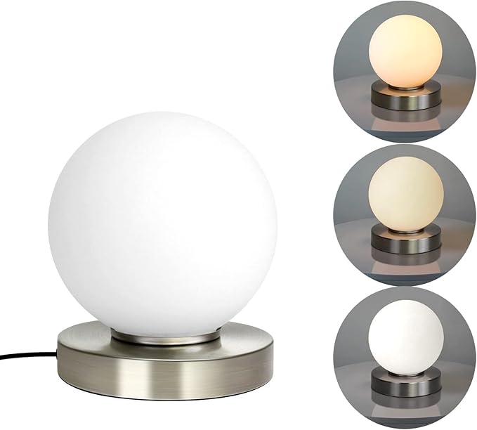 Modern Small Table Lamps,Opal Glass Bedside Table Lamp Silver | 3 Colors Dimmable Gold Desk Lamp,for Bedroom Living Room Nightstand,Simple Design
