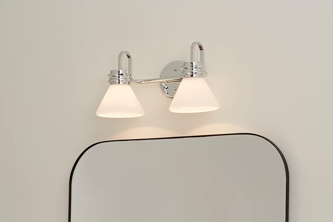 Kichler Farum 19.25" 2-Light Vanity Light with Opal Glass in Chrome, for Vanity, Jack & Jill Layout, Over a Mirror, (19.25" W x 9.5" H), 55154CH