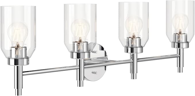 Kichler Madden 4-Light Bathroom Vanity Light, Chrome | Modern vanity light with clear glass for single or double bathroom mirrors (34" x 10.5"), 55186CH