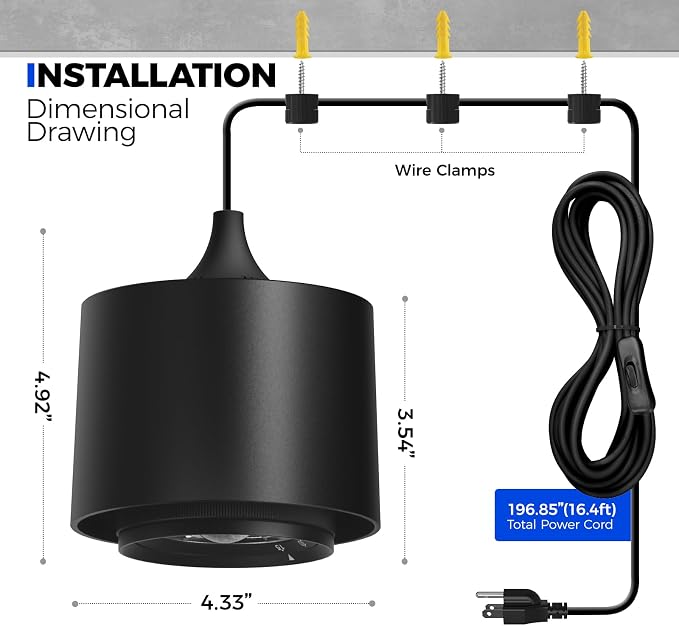Barrina TR40 Hanging Plant Lights for Indoor Plant, 40W 5000K Full Spectrum | Adjustable Beam Angle (15°-60°), High PPFD, Spotlight Grow Light with Timer for Indoor Growing, Large Tall Plant, Black