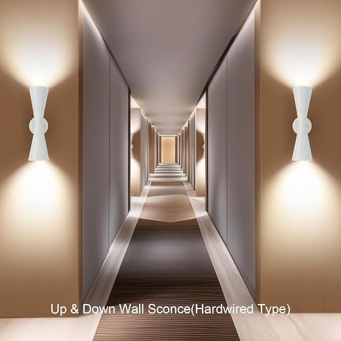 Modern Indoor Wall Sconce, Light Up and Down White Wall Sconce, Mid Century Indoor Wall Light Fixture, Hardwired Wall Mounted Lamp for Living Room, Bathroom, Bedroom, Hallway, 18 Inch