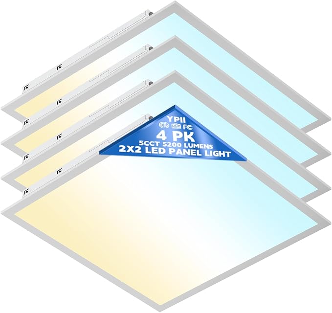 4Pack 2x2 LED Flat Panel Light 5CCT Selectable Drop Ceiling Fixture | Dimmable 3000K-6500K 20-40W Adjustable Recessed Back-Lit Fixture for Office, ETL Listed