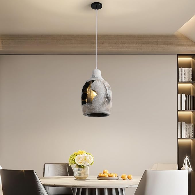 JAYMP Wabi Sabi Pendant Light for Dining Room Kitchen Island Hallway Farmhouse Hanging Lamp E26 Base Retroism Style Wine Bottle Shape Lighting Fixture (Antique White,C Shape, D26×H46cm)