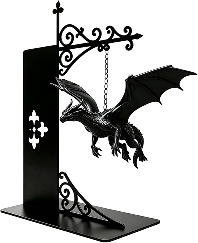Magical Floating Dragon Bookshelf Lamp, Warm LED Dragon Night Light, Fantasy Reading Nook Decor, Unique Gift for Fantasy Lovers and Book Readers (Black)