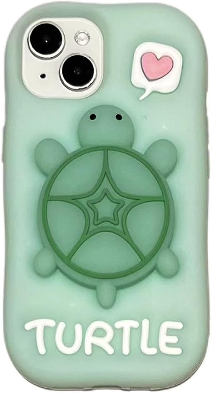 Kawaii Phone Case for iPhone 11 with Kickstand Cute 3D Cartoon Night Light Turtle Silicone Protective Case Cover for Women & Girl