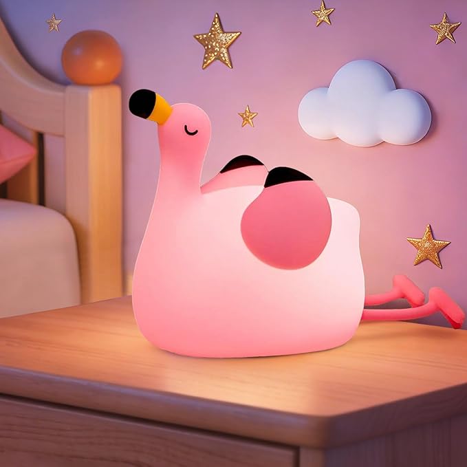 YISUN Flamingo Night Light for Kids, Soft Silicone Nursery Night Lamp Rechargeable LED Bedside Lamp with Timer, 3 Level Dimmable Cute Night Lights for Bedroom, Living Room, Dining, Gift