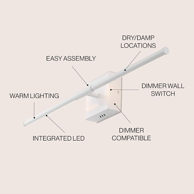 JONATHAN Y Makena 28" 1-Light LED Wall Sconce, White | Dimmable, Modern, Integrated 12W, Hardwired, Sleek Metal, Ambient, Bathroom Mirror, Bedroom, Hallway, Vanity Mount
