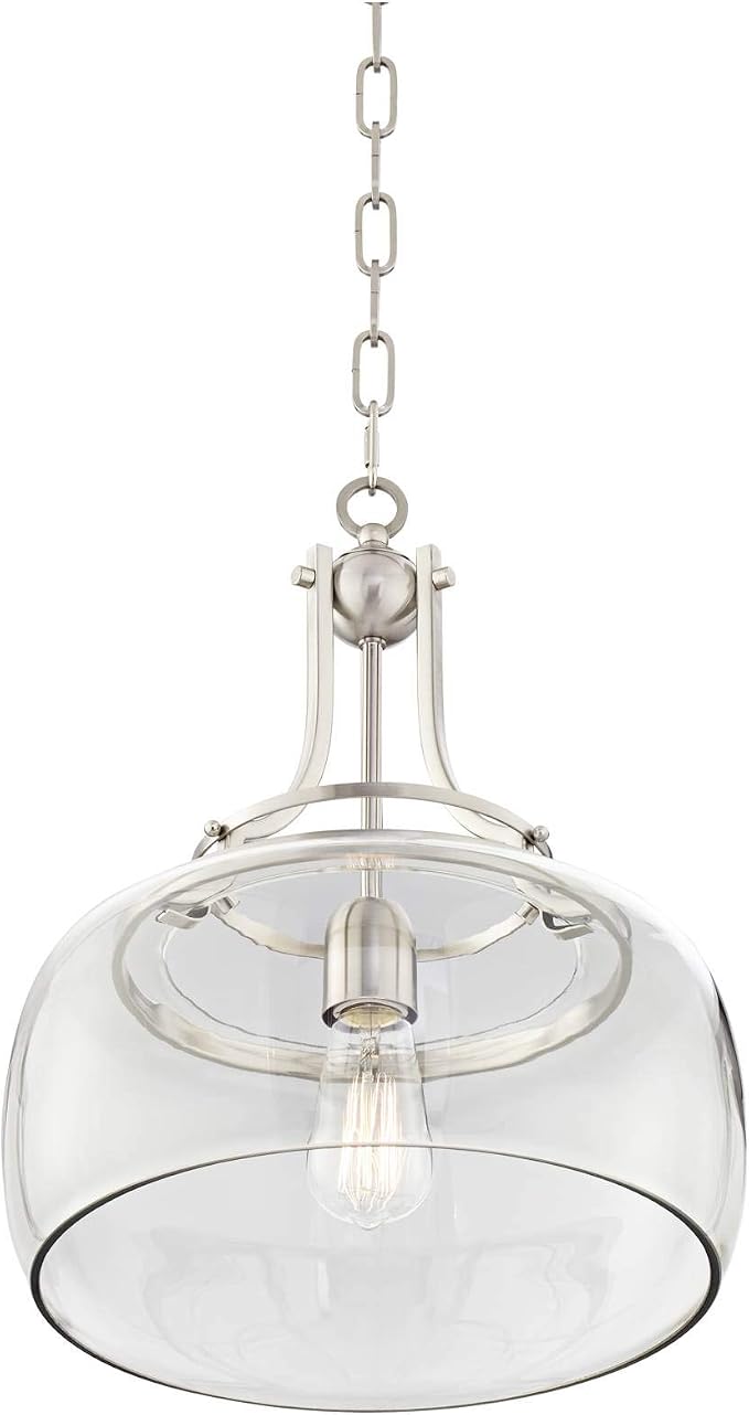 Charleston 13 1/2" Wide Brushed Nickel Clear Glass LED Pendant Light | Lighting Fixture Modern Industrial Dimmable Shade for Dining Room House Foyer Kitchen Island Entryway Bedroom
