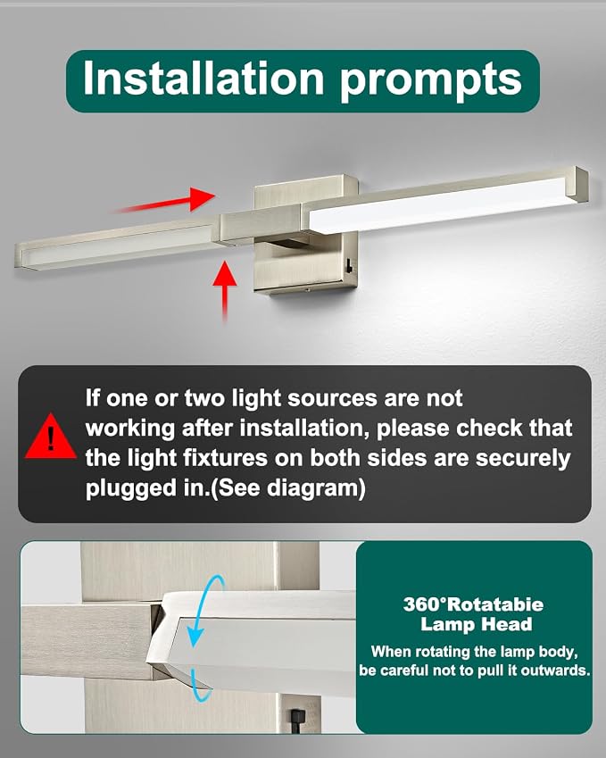 32 Inch Bathroom Light Fixtures, Modern Brushed Nickel Vanity Light Over Mirror for Bathroom, 16W 5CCT Diammable Bar Wall Light