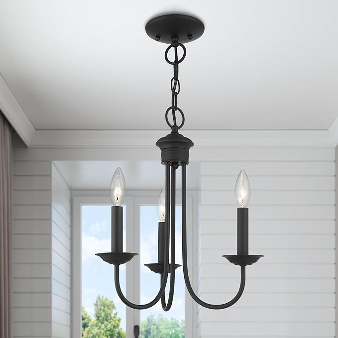 Livex Lighting 42683-04 Steel 3 Light Chandelier for Home Decor, 1 Black Ceiling Light Fixture, Perfect for Living Room or Bedroom Decor