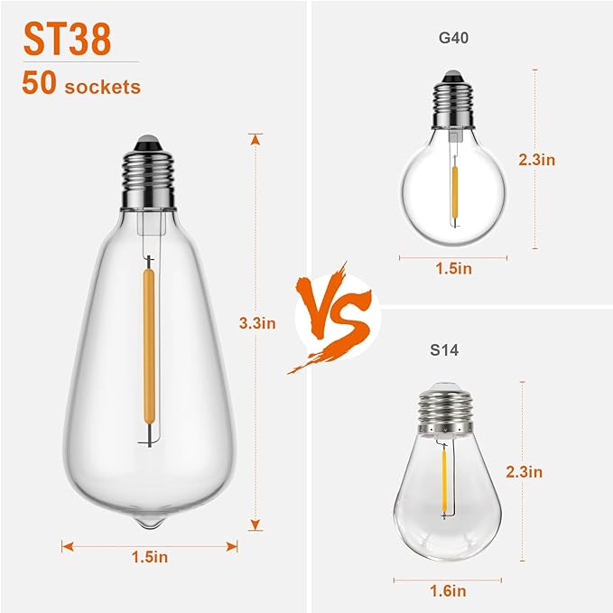 100FT Remote Outdoor String Lights for Outside, 50+2 LED Waterproof Shatterproof Edison Dimmable Timer Bulbs, 2500K Warm White Patio Lights for Garden Backyard Yard Hanging Lighting