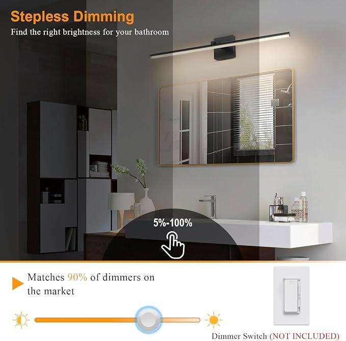 LED Bathroom Vanity Light, Modern Bathroom Light Fixture Over Mirror (3000K/4000K/6000K, Dimmable), Vanity Light Bar with Angle Adjustable, 32 Inch, Black