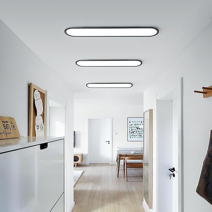 Modern Linear Ceiling Lights,48W Dimmable LED Ceiling Lamp, High Brightness Long Ceiling Light,39.4 Inch Ultra Thin Low Profile Light Fixture for Bedroom Kitchen Closet Hallway,Black