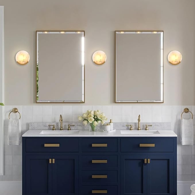 Gold Modern Wall Sconces for Bathroom, 1-Light Alabaster Sconce Wall Light Fixture for Bedroom, Unique Sconce Lighting for Living Room, 1 Pack