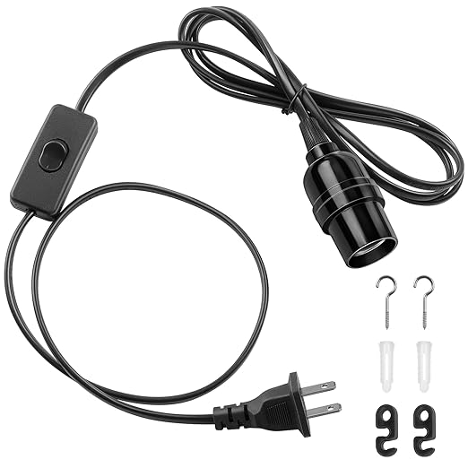 DiCUNO E26 Hanging Lantern Extension Cord Cable, Light Socket On Off Inline Cord Switch Control Lamp, 6.6 Feet (2M), Black, 1-Pack