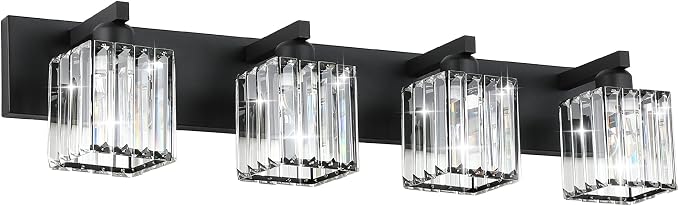 Aipsun Black Light Fixtures Bathroom Vanity Light Crystal Modern Vanity Light for Bathroom 4 Light (Exclude Bulb)