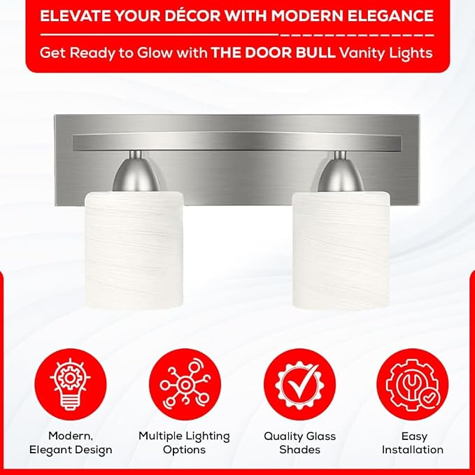 4-Light Bathroom Vanity Bar Light Fixture - Brushed Nickel | Modern Frosted glass shades with E26 socket. Matte Wall sconce lighting perfect over mirror, kitchen, hallway, or entryway