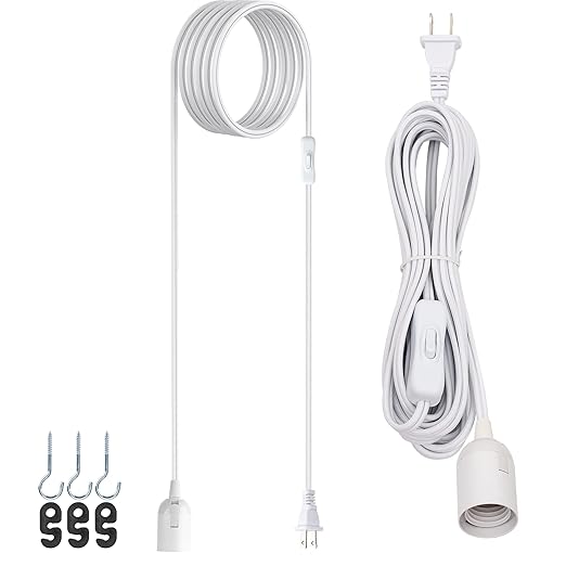 JACKYLED Extension Hanging Lantern Cord Cable 15Ft UL 360W with E26 E27 Socket On/Off Button Pendant Lighting