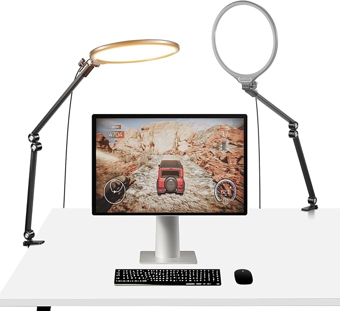 NEEWER Basics 2 Pack 10.5" Streaming Key Lighting, 3000-6500K 15W Full Screen LED Panel Ring Light with Adjustable Arm Stand Desk Clamp Timer for Laptop Computer Video Conference Zoom Makeup, R10