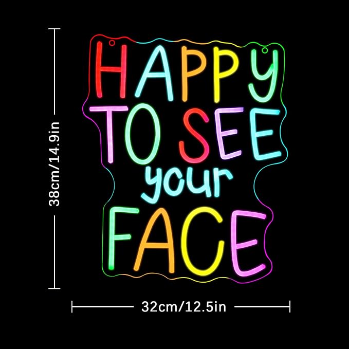Happy To See Your Face Neon Sign for Wall Decor Classroom Neon Light Colorful Letter LED Sign Dimmable Neon Light Sign for Classroom Bar Home shop Decoration