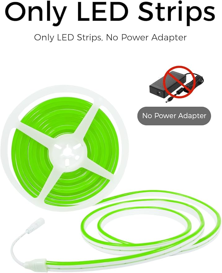 YM E-Bright Green Led Neon Strip Lights Without Power Supply, 12V Indoor Outdoor Silicone Rope 16.4Ft 600SMD Flexible Waterproof IP67 for Signboard Bar Home Kitchen Bedroom Party Christmas Decoration