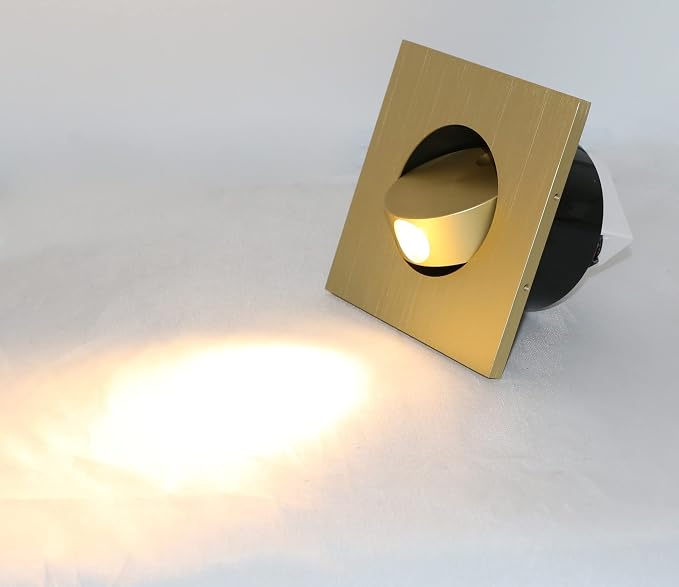 3W LED Wall Recessed Step Stair Lighting Bedside Reading Light Fixture Hidden On/Off Switch Adjustable Warm White Yellow Square