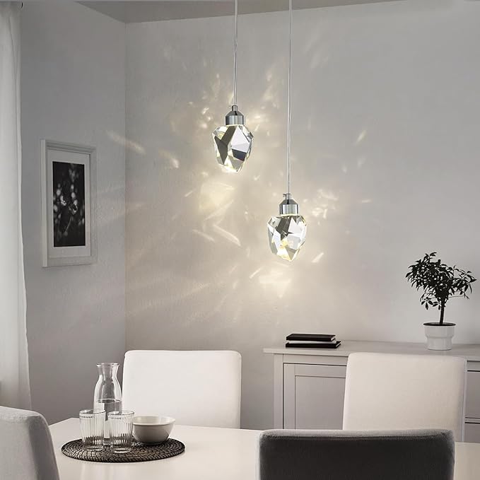 Modern Crystal Pendant Light, Silver Crystal Pendant Light LED 3 Colors for Kitchen Island Bedroom Living Room Dining Room Lighting (Round Base with 2 Heads)