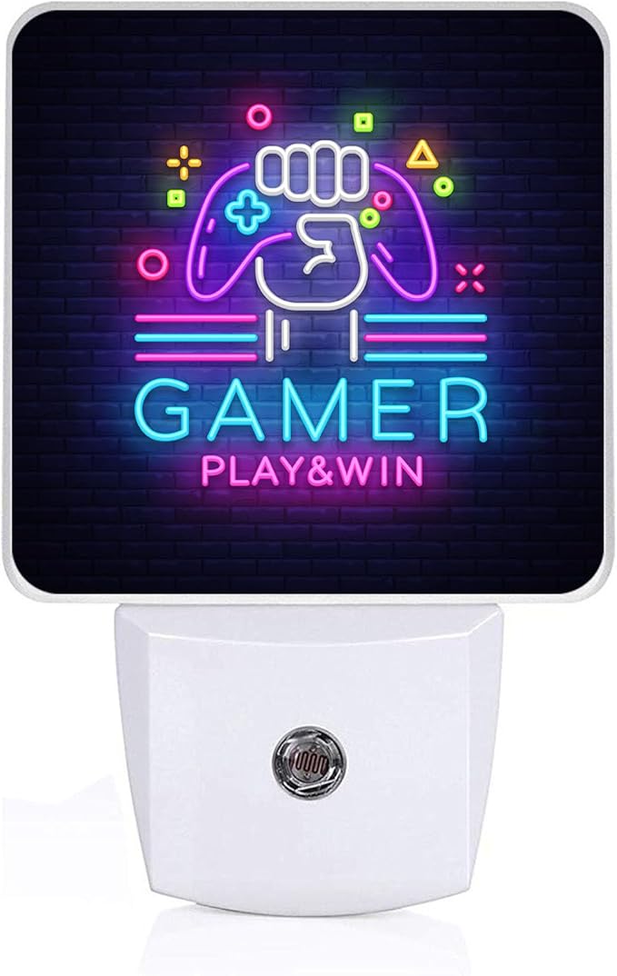 Gamer Game Night Light, Plug-into Wall Game Play Win Nightlight Lamp with Dusk to Dawn Sensor, Led Lamp 0.5W Energy Efficient for Boys Girls Adults Home Decor