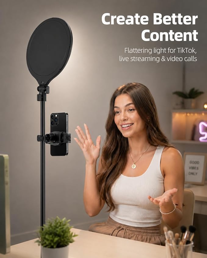 UBeesize 10" Ring Light with 62" Tripod Stand, Phone Holder and Remote | Dimmable Full-Screen, LED Selfie Light Kit, Adjustable Stand for Video Recording, Makeup, Live Streaming, 2H/4H/8H timer