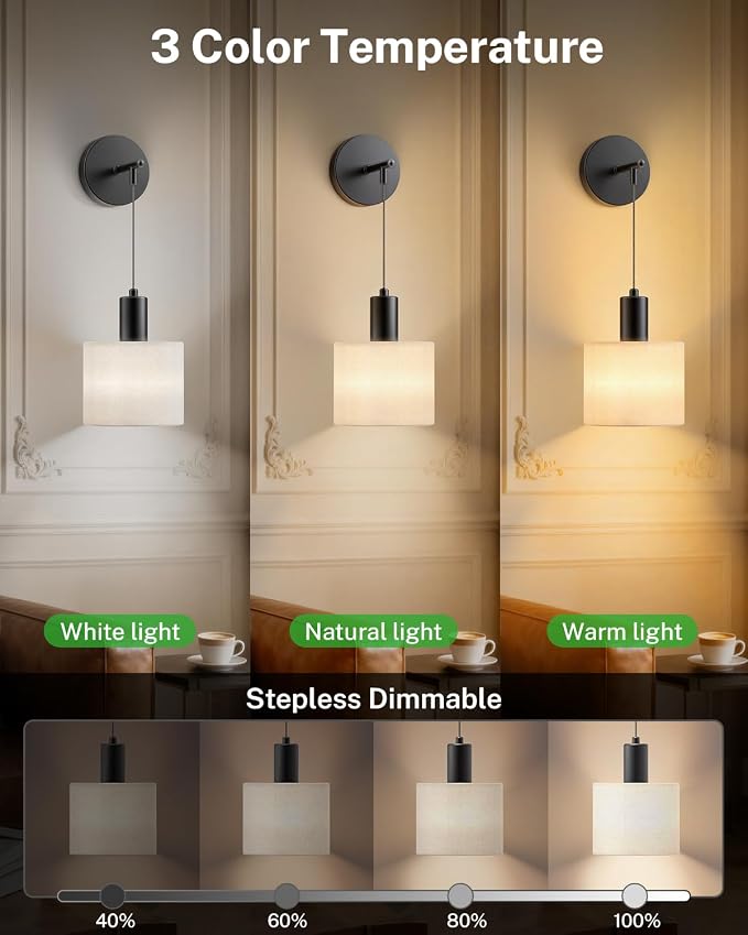 SAIMAND Battery Operated Wall Sconces Set of 2,Wireless Rechargeable Lights | Modern Cordless Wall Sconces with Remote Control, 9-Color Dimmable LED Lamps for Bedrooms, Living Rooms and Hallways (Black)