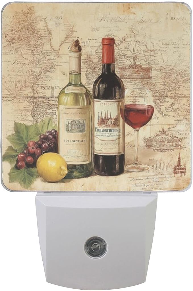 Vintage Wine Grapes Night Light Dusk to Dawn Sensor LED Night Dimmable Nightlight Lights Plug into Wall for Living Room