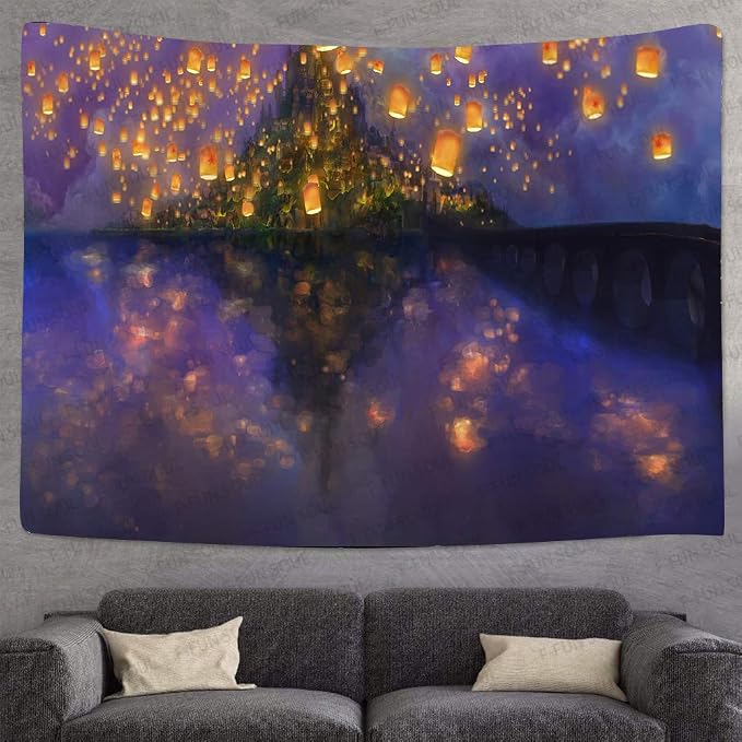 Night Castle Tapestry Cartoon Tapestries, Large Tapestry, 80x60inches | Lantern Fuzzy Wall Hanging Tapestries, Psychedelic Tapestry, Soft Flannel, Bedroom, Living Room, Office, Decor Banner