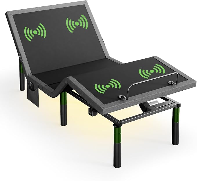 Marsail Twin XL Adjustable Bed Base with Massage, 4 Ports USB A&C Bed Frame with Under-Bed Nightlight, 3 Minutes Fast Assembly, Wireless Control Adjustable Bed with 4 Height Options