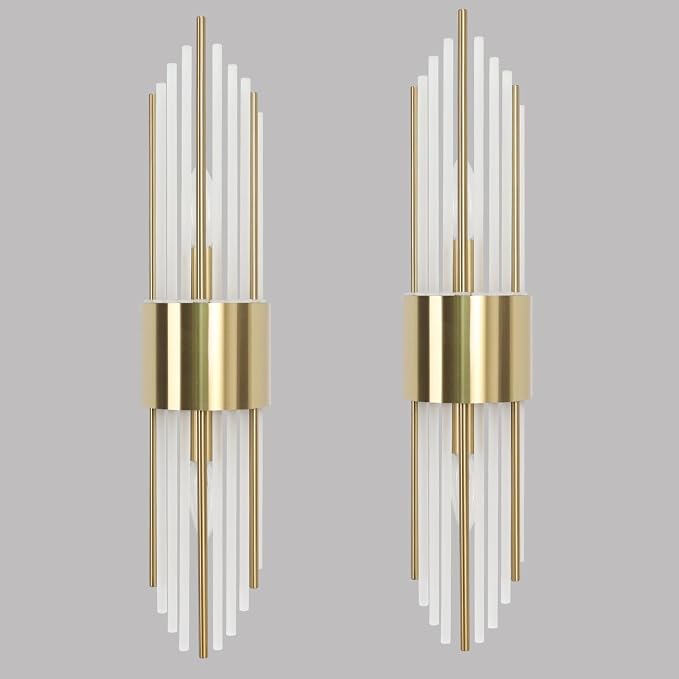 2-Light Modern Crystal Wall Sconces Titanium Gold Frosted Glass | Gold Vanity Wall Light Luxury Set of 2 Wall Light Fixtures for Bedroom Living Room Dining Room Vanity Mirror Light