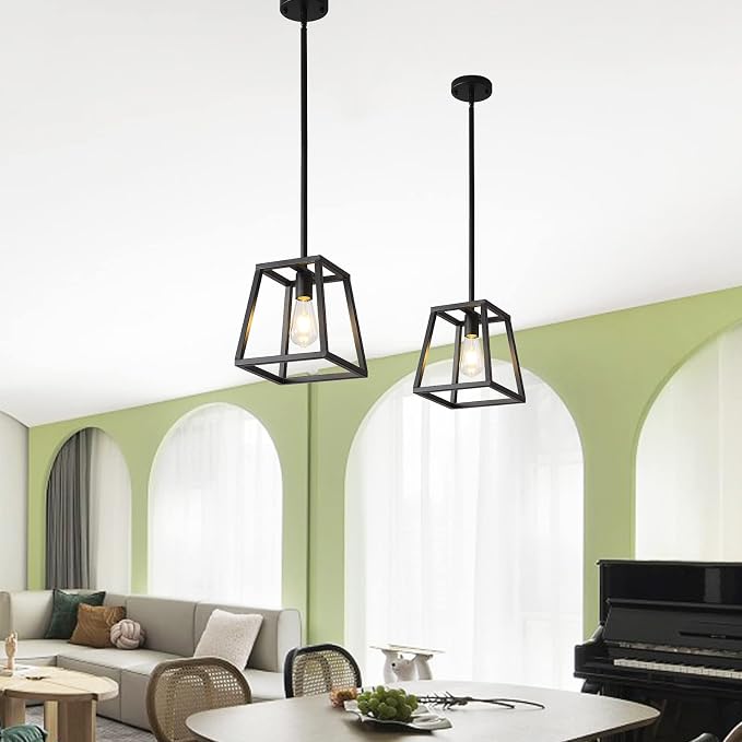 Black Pendant Light,Mini Rectangle Chandeliers, Pendant Lighting for Kitchen Island Living Room 1-Light Industrial Pendant Lighting for Kitchen Island