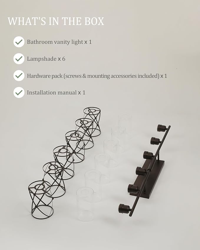 6-Light Oil Rubbed Bronze Bathroom Light Fixtures Over Mirror, 42" UL-Listed Modern Farmhouse Wall Sconce Lights with Clear Glass and Metal Cage for Bath, Hardwire E26, CH9176ORB-6W