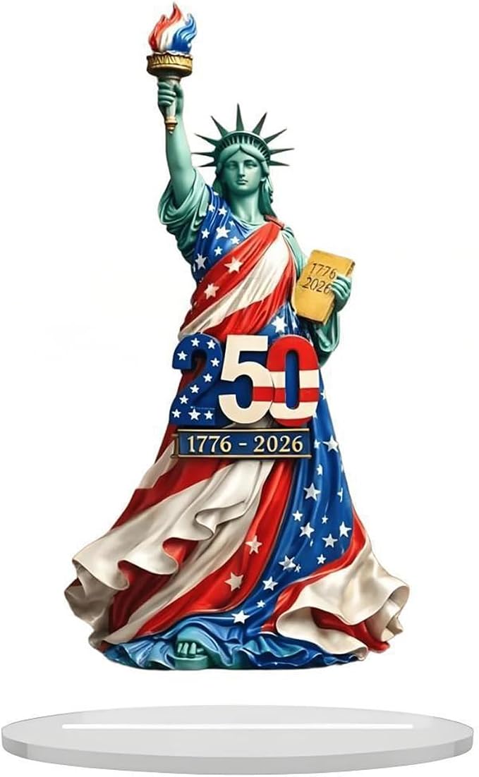 4th of July Decorations Gifts 2D Acrylic Statue of Liberty Shaped Tabletop Sign Designs 250th Anniversary Statue 1776-2026 Patriotic Desk Plaque for Living Room Book Shelf Cabinets Table Ornaments
