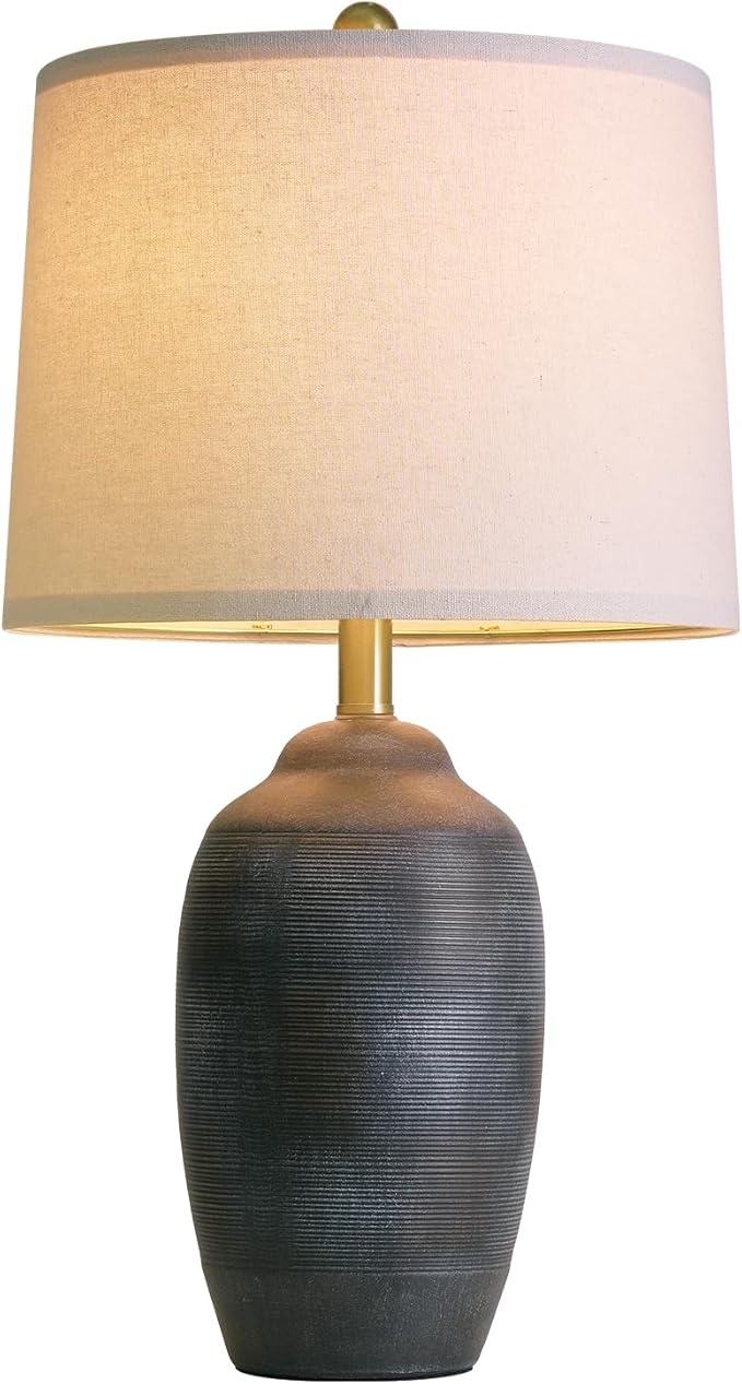 24.5" Vintage Ceramic Table Lamp with 5FT Cord- Single Farmhouse Rustic Bedside Lamp with Natural Textured Finish, Nightstand Lamps for Living Room, Bedroom, End Table, Office Retro Black