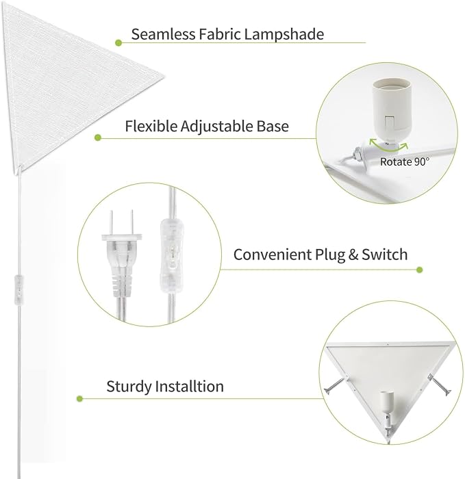 Corner Ceiling Light with Switch, Triangle Corner Lamp, 2 Pack | Linen Shade, 8.2ft Clear Cord, Plug in Ceiling Light Safe for Kids & Pets, Corner Lights for Living Room, Bedroom Dark Corner