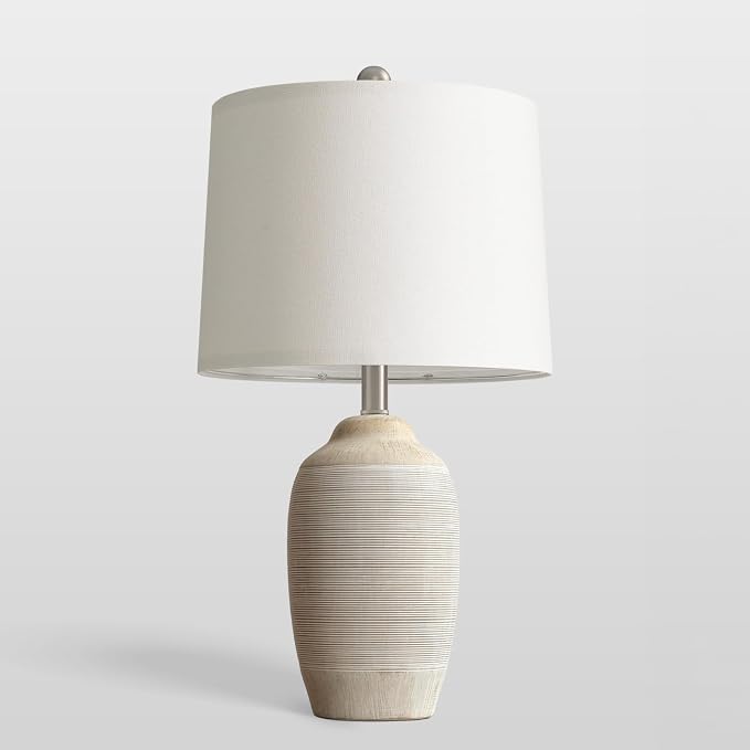 24.5" Vintage Ceramic Table Lamp Single-Rustic Boho Accent Nightstand Lamps for Bedroom, Living Room, Entryway-Small Textured Bedside Lamps, Modern Farmhouse Table Lamps for Home Decor Beige