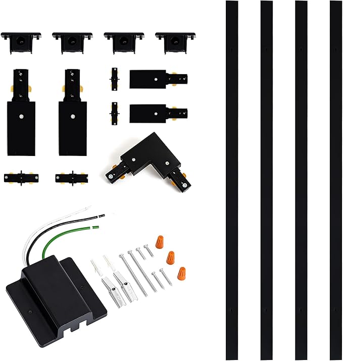 VANoopee 13FT H Track Lighting Rails with Floating Canopy Connector, Black H Type Track Lighting Kit, End Caps, Live End Feeds, I T & L Connectors, Compatible with Single Circuit H Style Track System
