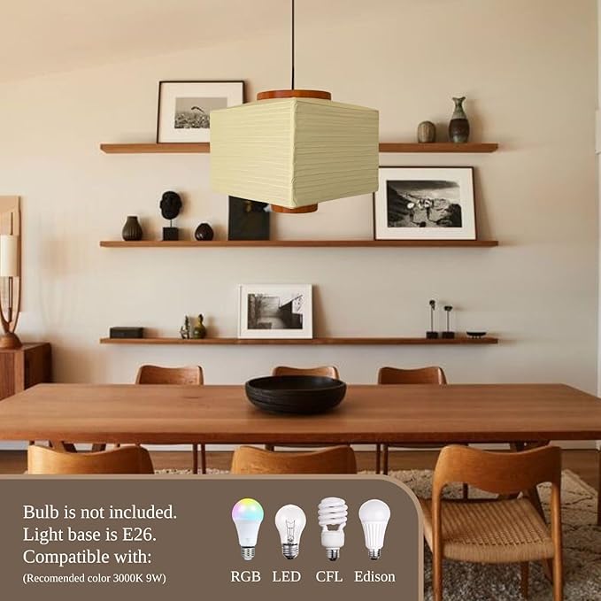 Nogy Paper Lantern Lamp Japanese Style Pendant Light - Off White Rice Hanging Paper Lamp Shade with Cord (Hardwired, 11.5)
