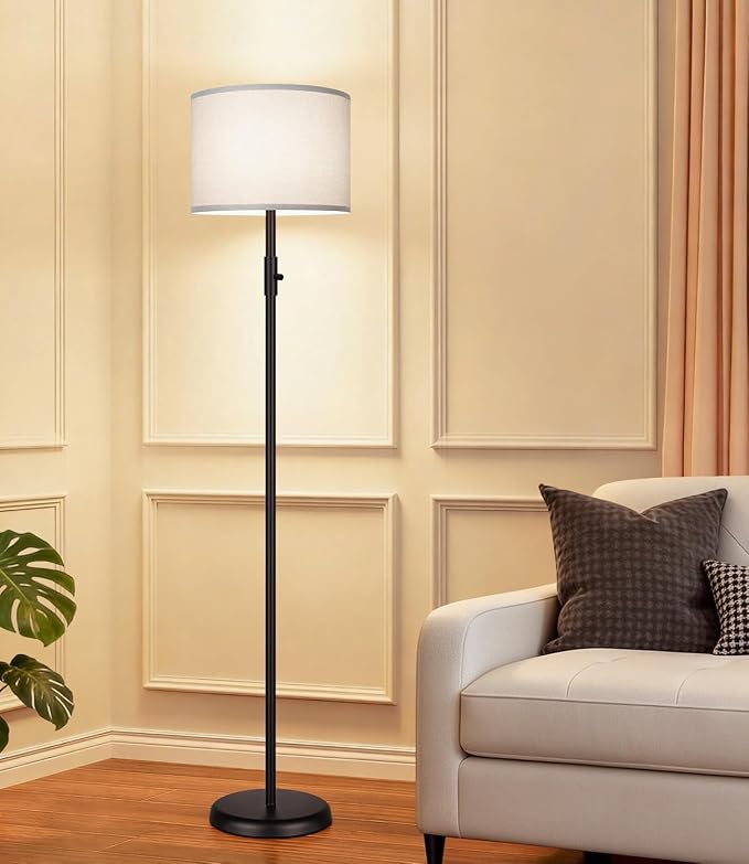 Floor Lamp Simple Design with Shade, Small Tall Lamps for Living Room Bedroom Office Dining Room Kitchen, Black Pole Lamp-Gray
