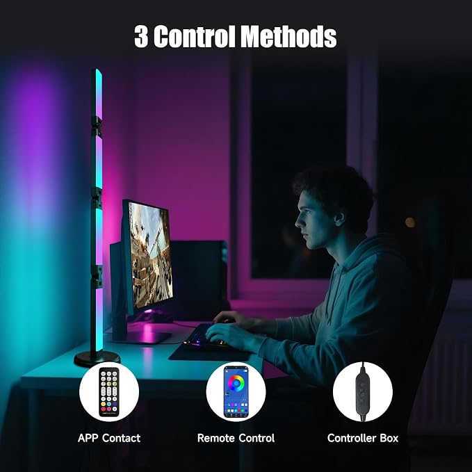 Led Desk Lamp with Atmosphere Lighting, Smart RGB LED Desk Lamp | Music Sync and 16 Million DIY Colors, Foldable Lamp with Dimmable and Timer, Modern LED Lights for Desk, and Gaming Rooms