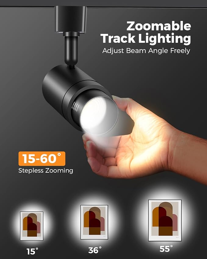 Zoomable H Track Lighting Heads H Type Track Light Heads Dimmable LED Track Lighting Fixtures Ceiling Spot Light, H Style Track Heads for H Track Lighting Rails - Black CRI90 12W 8 Pack 3000K