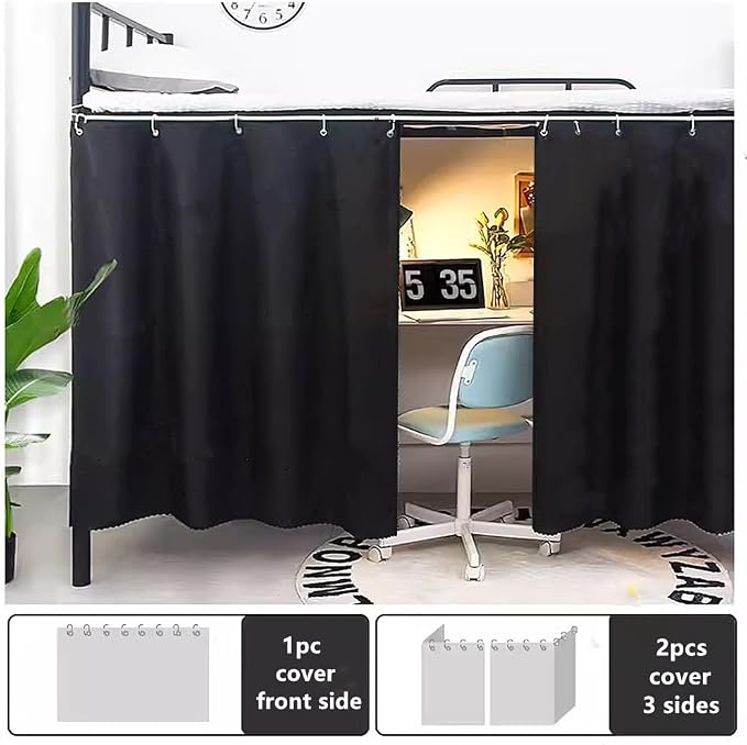Gxi Black Blackout Bottom Bunk Bed Curtain | Privacy Canopy Single Bed Shading Decor Loft Under Dormitory Bed Curtain,1PC