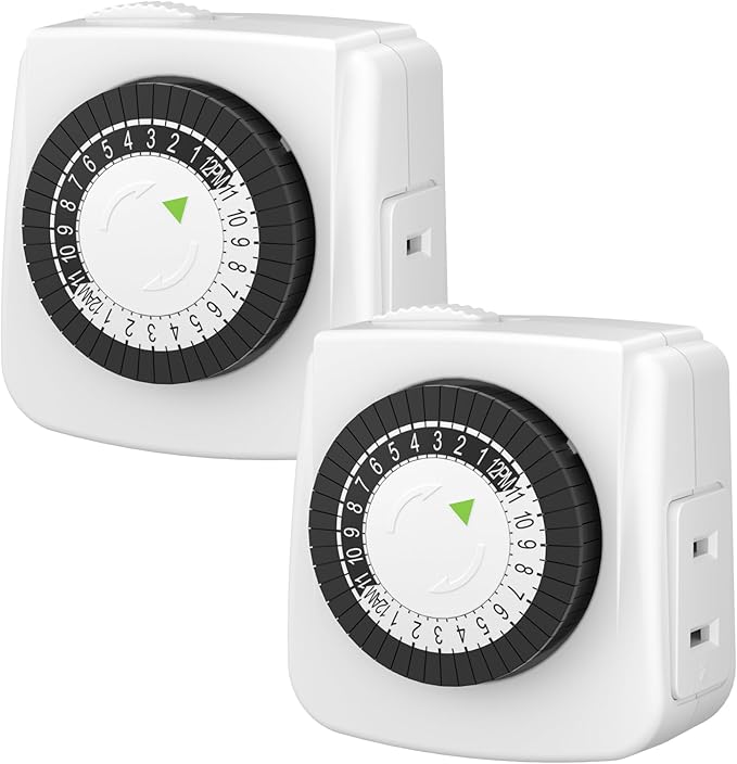 BN-LINK Indoor Timers Plug Mechanical 2 Prong 24-Hour Mini Lamp Timers 2 Pack, for Electrical Outlets, Fish Tank, Fans, LED Lights